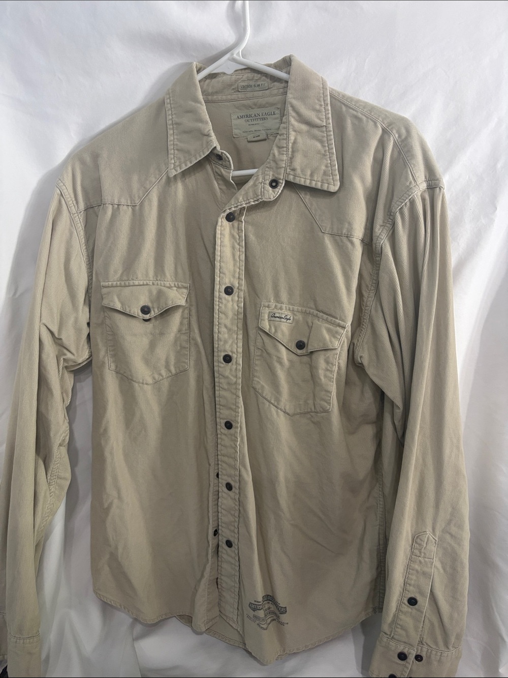 American Eagle Outfitters Men's Light Beige Button-Front Shirt Jacket